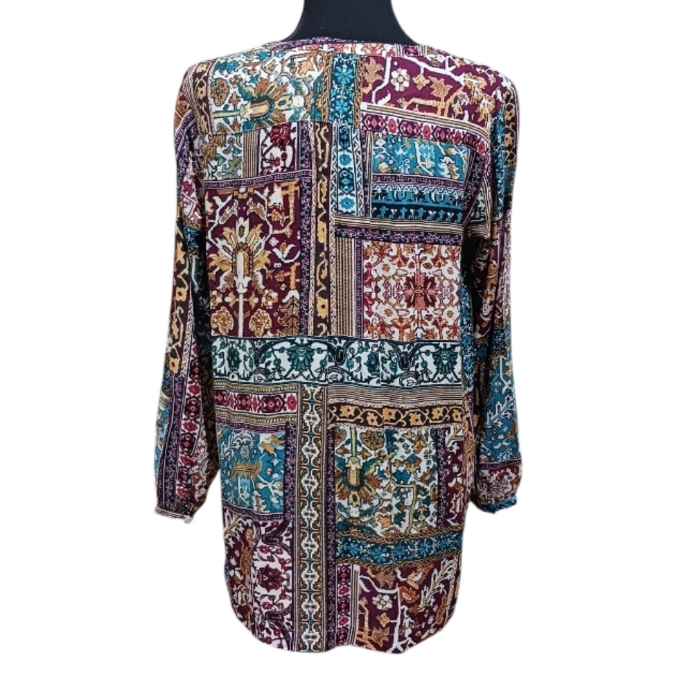 J. Jill Patchwork Print Tunic Blouse Lagenlook Cottage - Picture 5 of 14